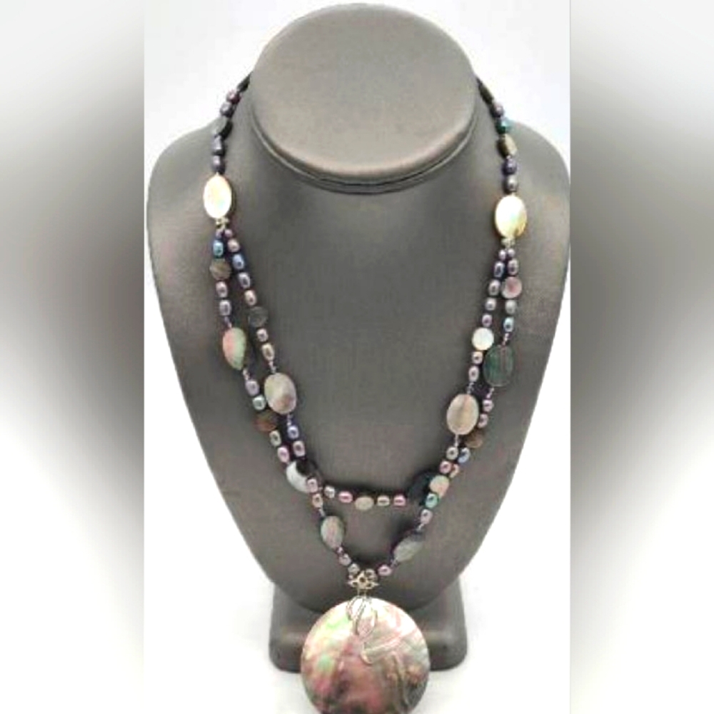 Designer Sterling Silver Abalone Shell Pearl Neck… - image 1